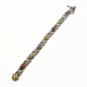 Vintage Sterling Silver Gemstone Bracelet: Citrine, Garnet, Amethyst, Peridot